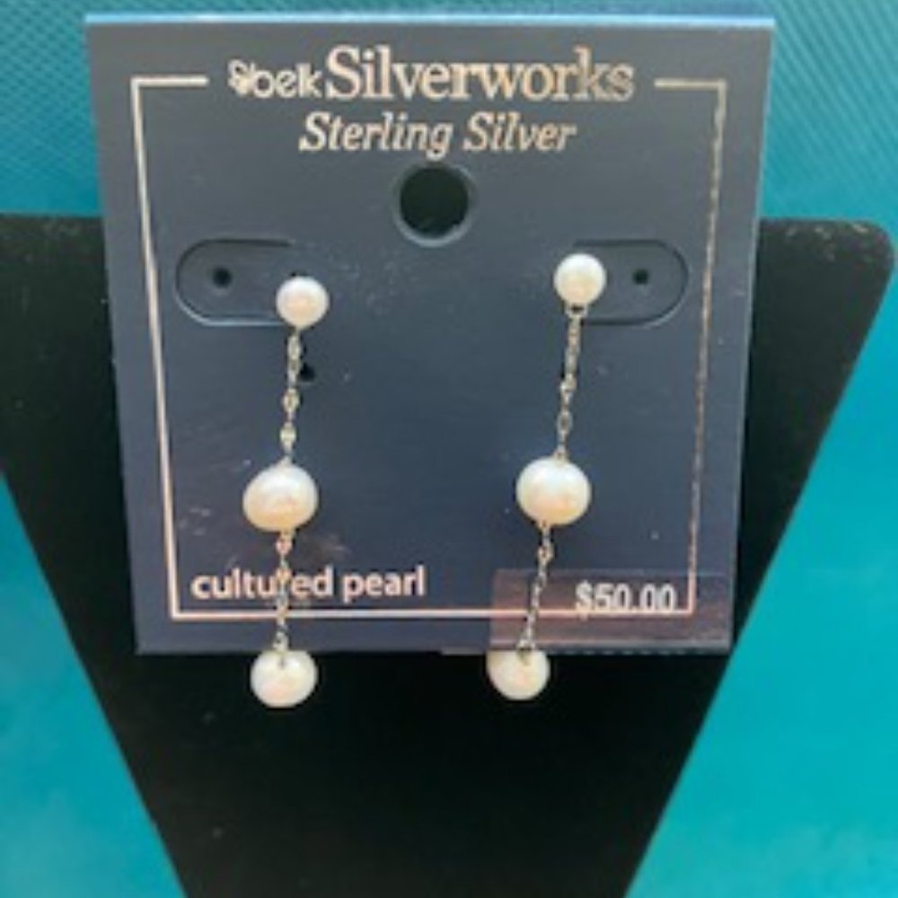 SILVERWORKS - Sterling Silver Freshwater Pearl 2 Inch Drop Earrings - NWT!